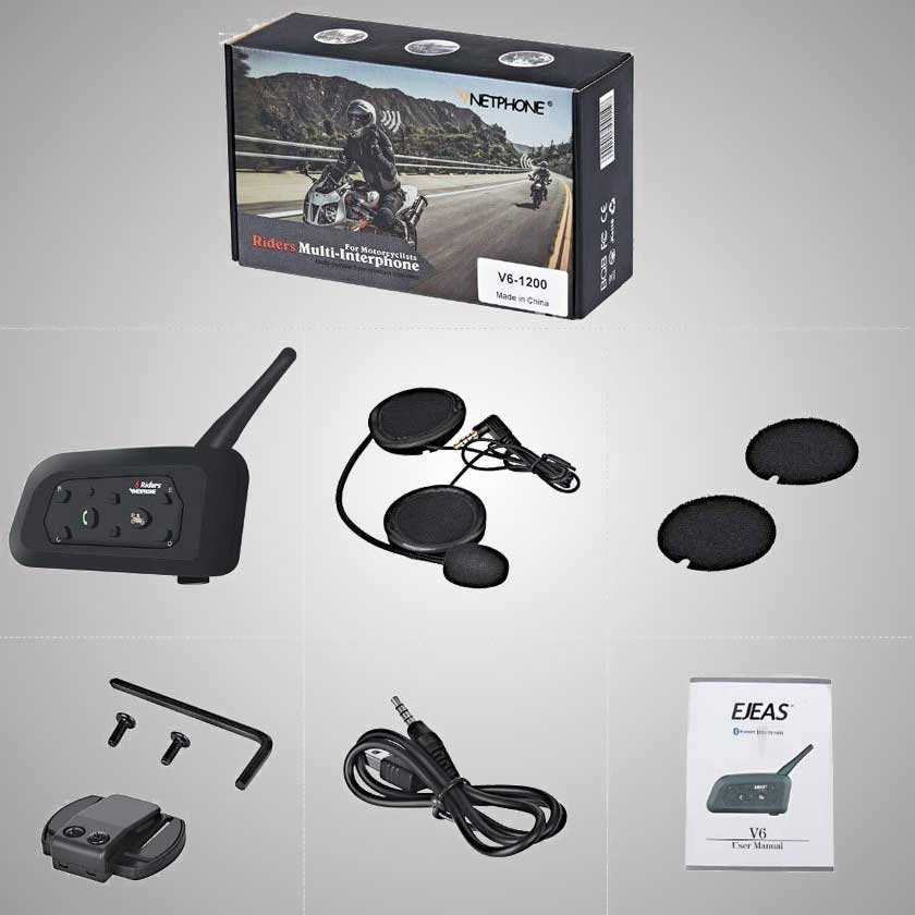 V6 Bluetooth Helmet Intercom Headset for 6 Riders Single Unit