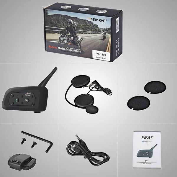 Motorcycle Intercom Bluetooth Helmet Headset ESoku V6 BT 1200 Meter Full  Duplex Motobike Wireless Headphone 6 Riders Communicator Talk for Skiing