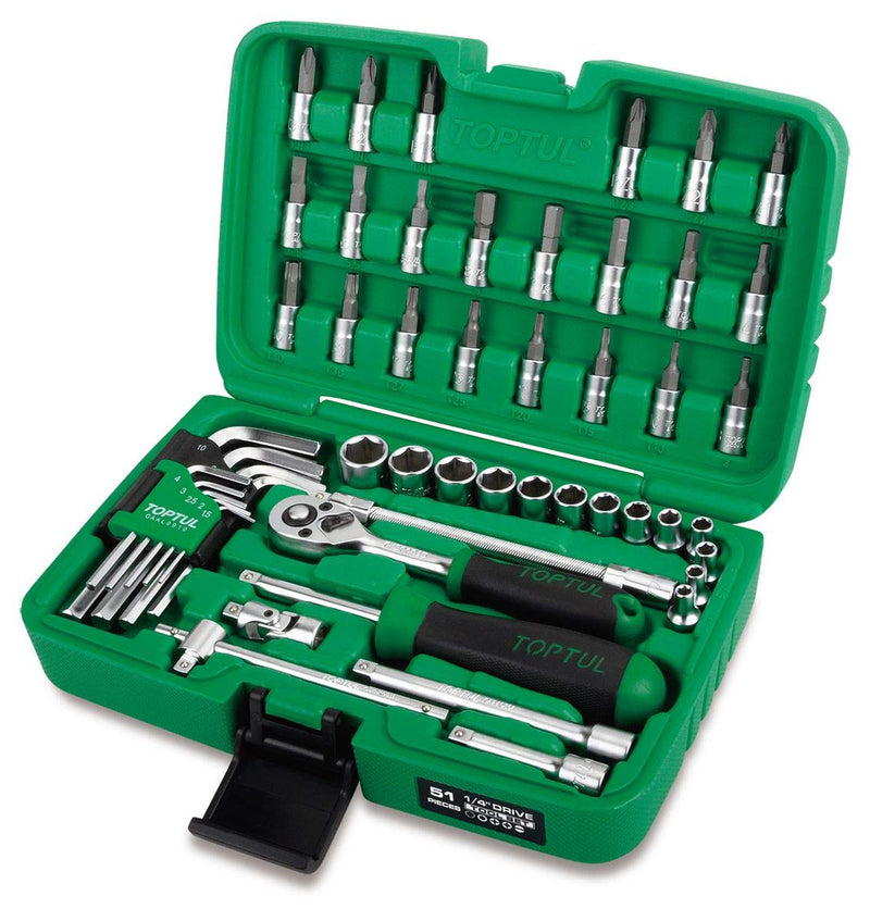 51PCS Professional Grade 1/4" DR. Flank Socket & Hex Key Wrench Set Toptul Tool Kit